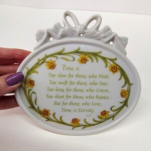 Vtg "Time is Eternity for Those‎ Who Love" Japan Wall Plaque Porcelain Oval 5.5"